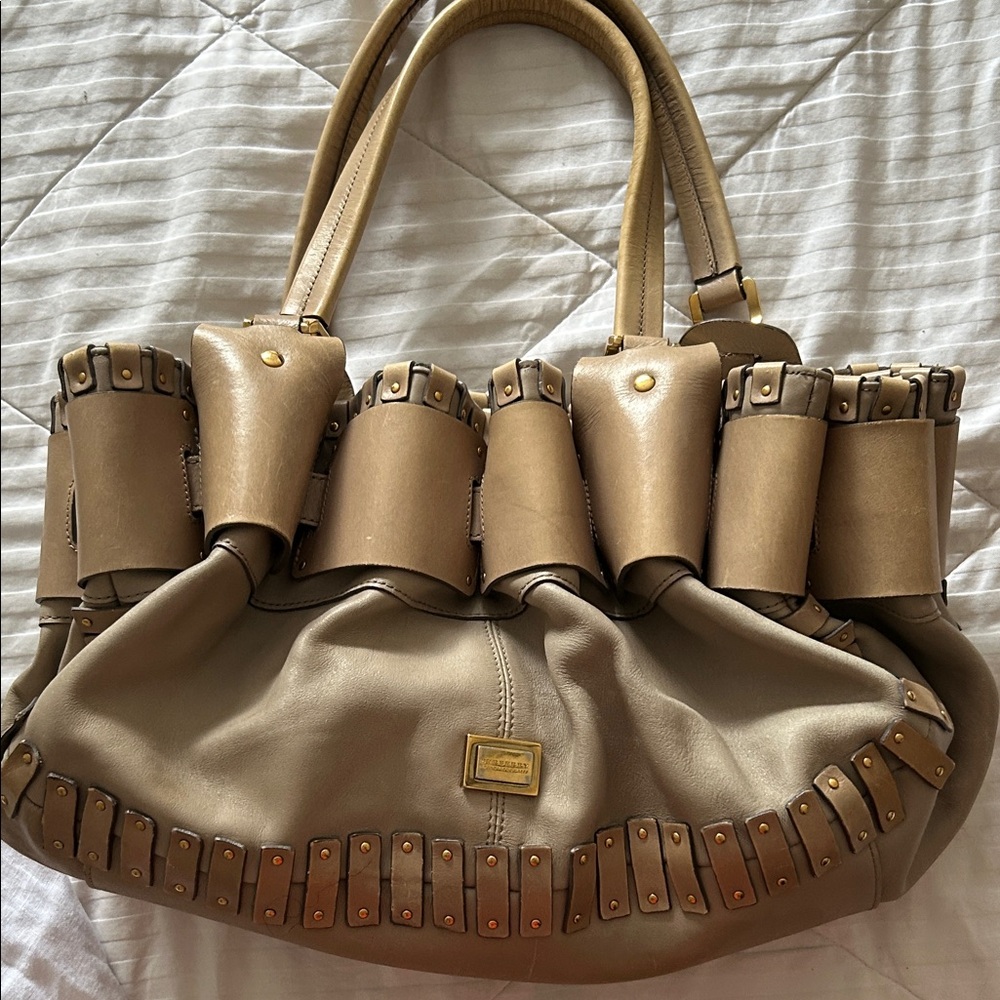 Burberry Tan Shoulder Bag with Gold Accents